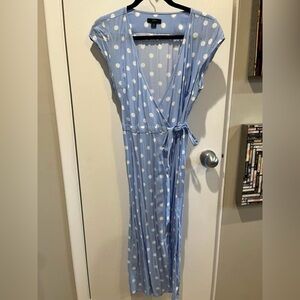 J. Crew Light Blue Polka Dot Wrap Midi Dress
